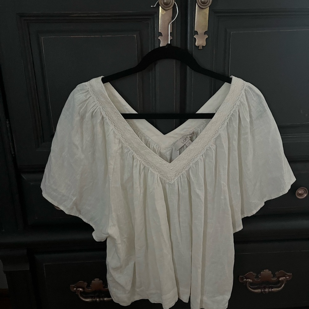 LOFT Cream V-Neck Boho Blouse